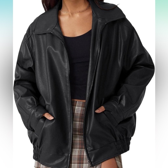 AUTOMET Womens Oversized Leather Jackets Faux - Picture 2 of 6